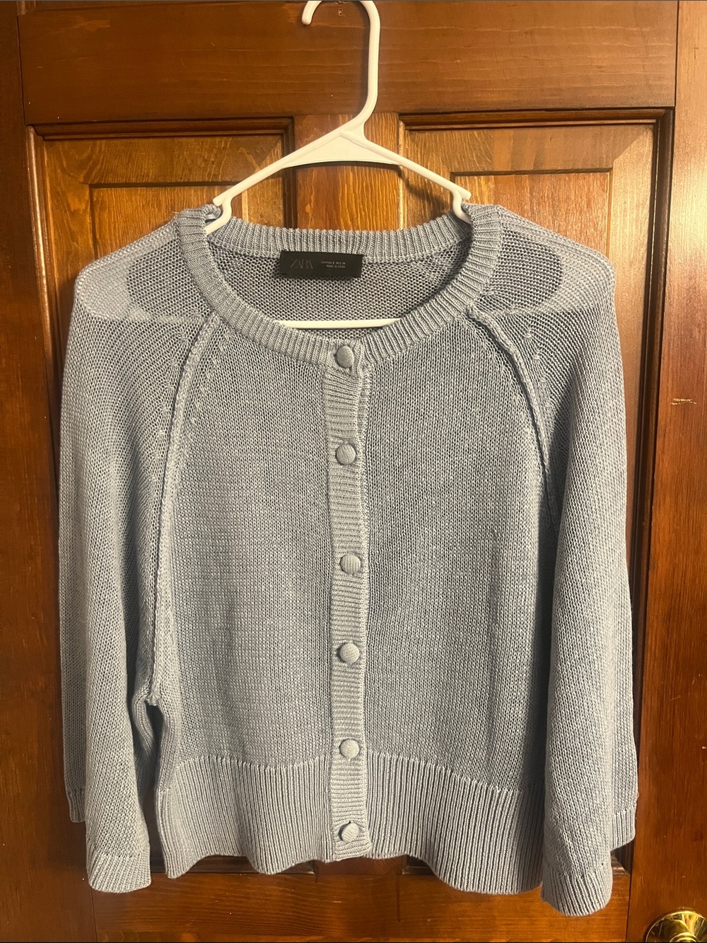 Zara Pale Blue Button-Up Knit Cardigan